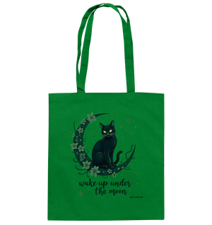 Mystische schwarze Katze auf Mondsichel I wake up under the moon - Baumwolltasche Bright Lights Arts