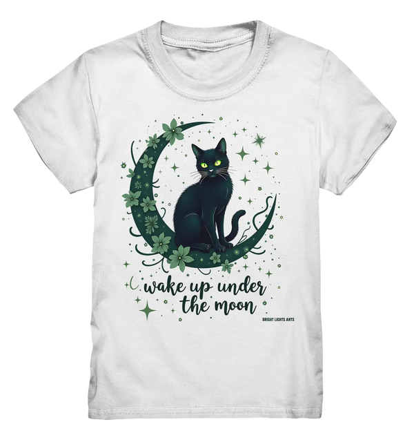 Mystische schwarze Katze auf Mondsichel I wake up under the moon - Kids Premium Shirt Bright Lights Arts