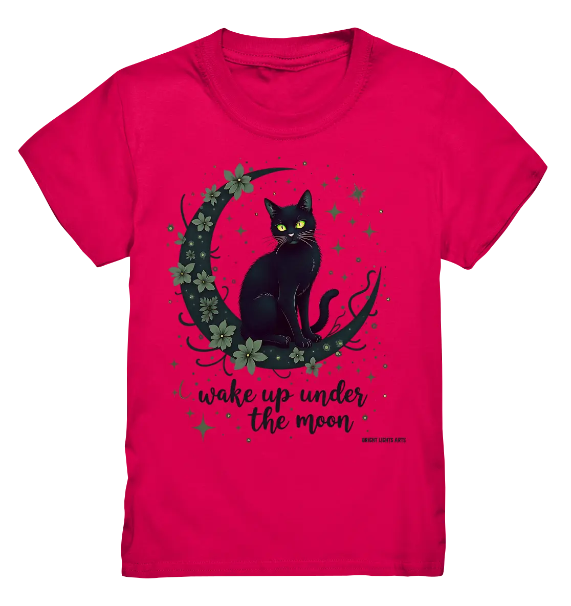 Mystische schwarze Katze auf Mondsichel I wake up under the moon - Kids Premium Shirt Bright Lights Arts