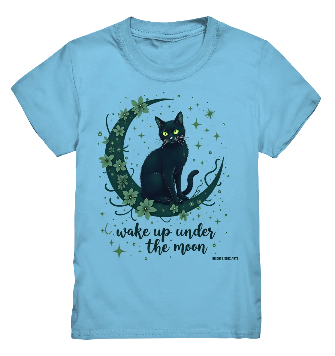 Mystische schwarze Katze auf Mondsichel I wake up under the moon - Kids Premium Shirt Bright Lights Arts