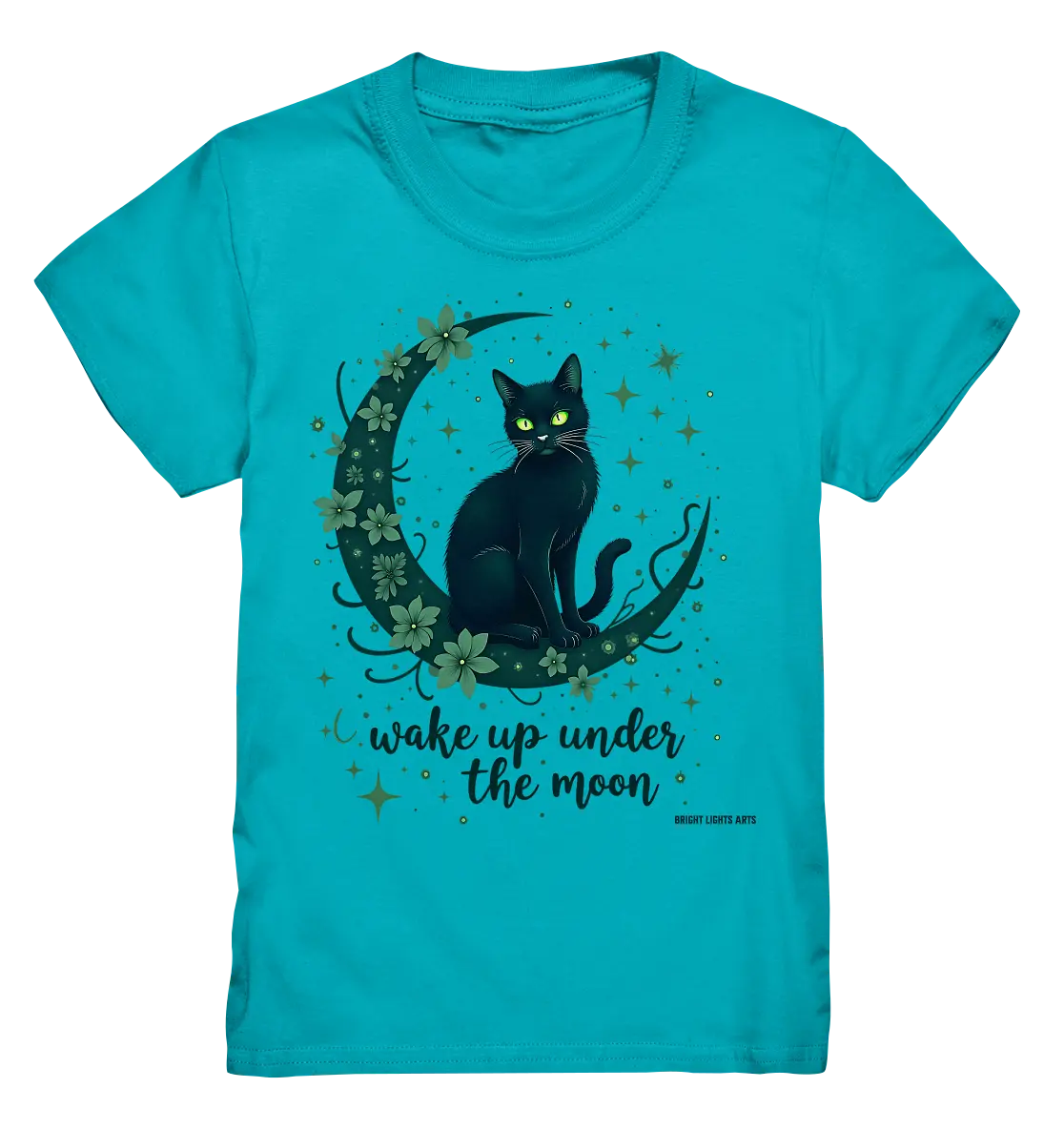 Mystische schwarze Katze auf Mondsichel I wake up under the moon - Kids Premium Shirt Bright Lights Arts