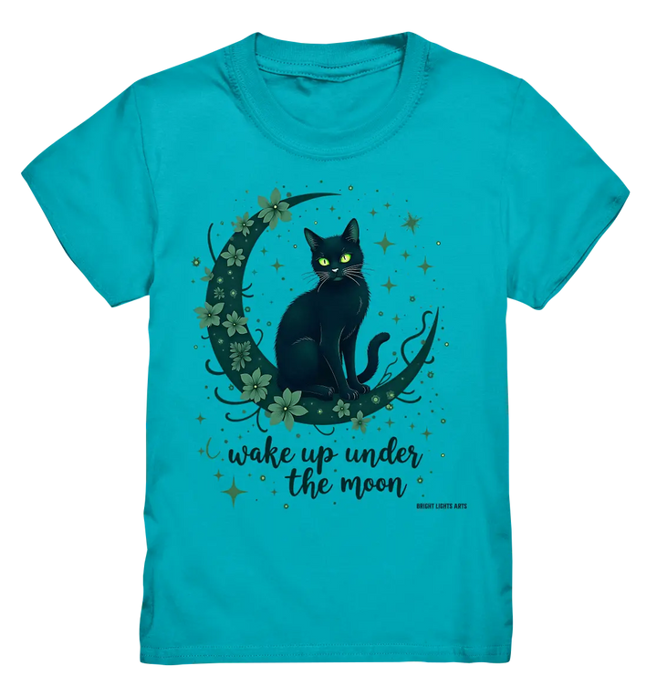 Mystische schwarze Katze auf Mondsichel I wake up under the moon - Kids Premium Shirt Bright Lights Arts