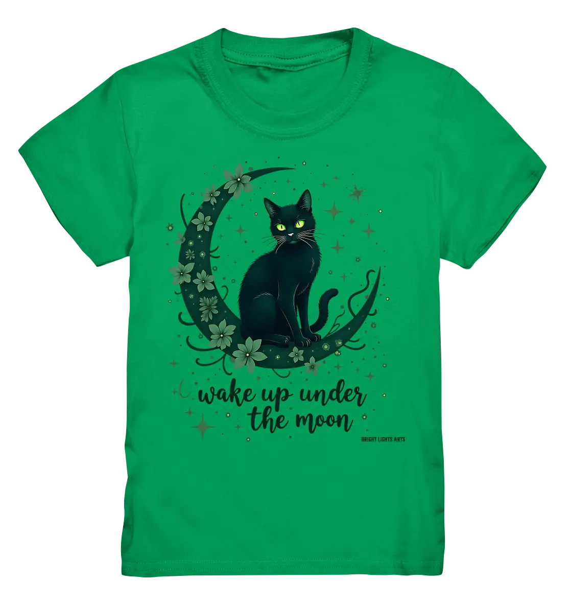 Mystische schwarze Katze auf Mondsichel I wake up under the moon - Kids Premium Shirt Bright Lights Arts