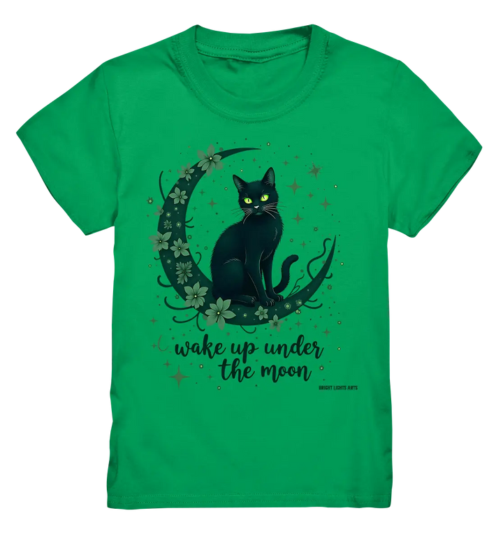 Mystische schwarze Katze auf Mondsichel I wake up under the moon - Kids Premium Shirt Bright Lights Arts