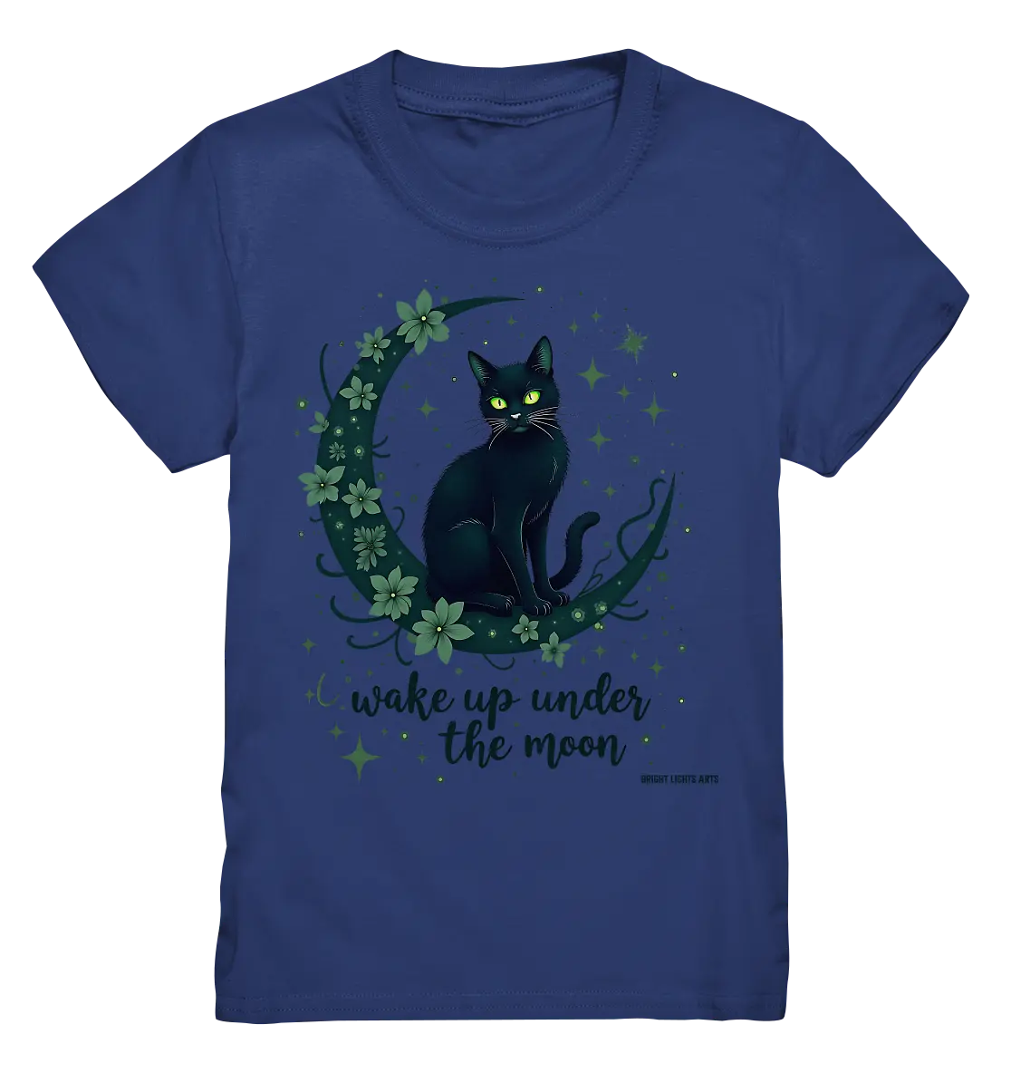 Mystische schwarze Katze auf Mondsichel I wake up under the moon - Kids Premium Shirt Bright Lights Arts