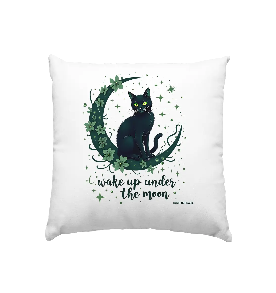 Mystische schwarze Katze auf Mondsichel I wake up under the moon - Kissen 40x40cm Bright Lights Arts