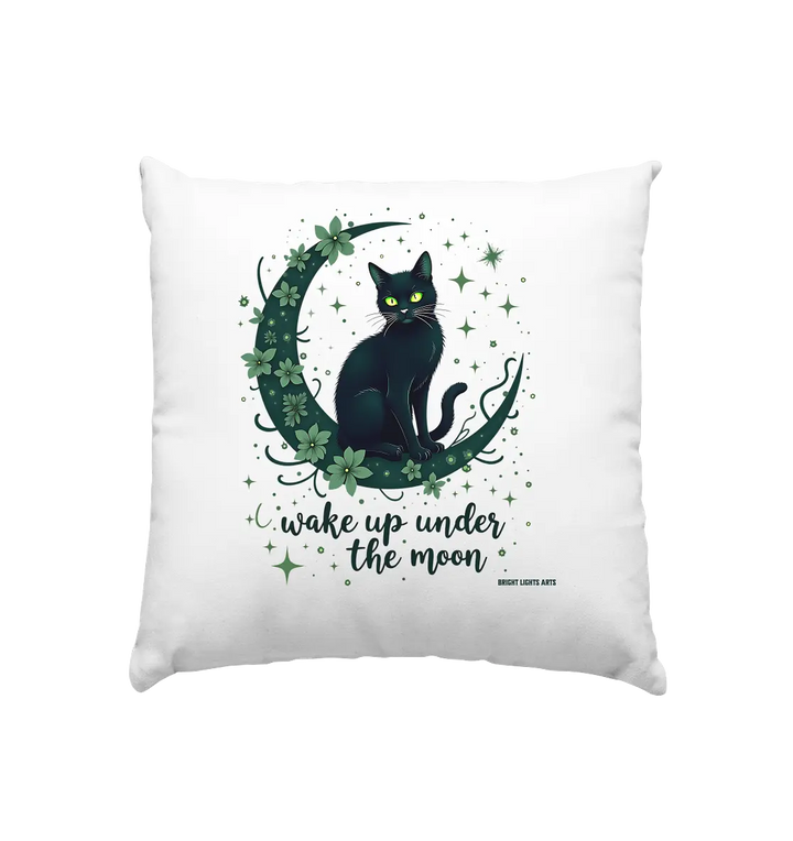 Mystische schwarze Katze auf Mondsichel I wake up under the moon - Kissen 40x40cm Bright Lights Arts
