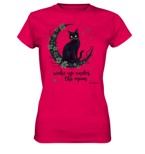 Mystische schwarze Katze auf Mondsichel I wake up under the moon - Ladies Premium Shirt Bright Lights Arts