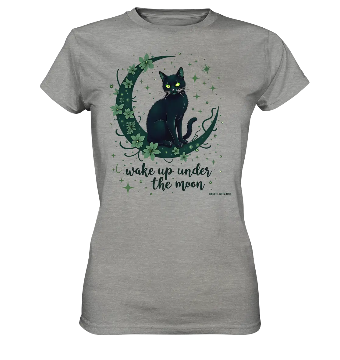 Mystische schwarze Katze auf Mondsichel I wake up under the moon - Ladies Premium Shirt Bright Lights Arts