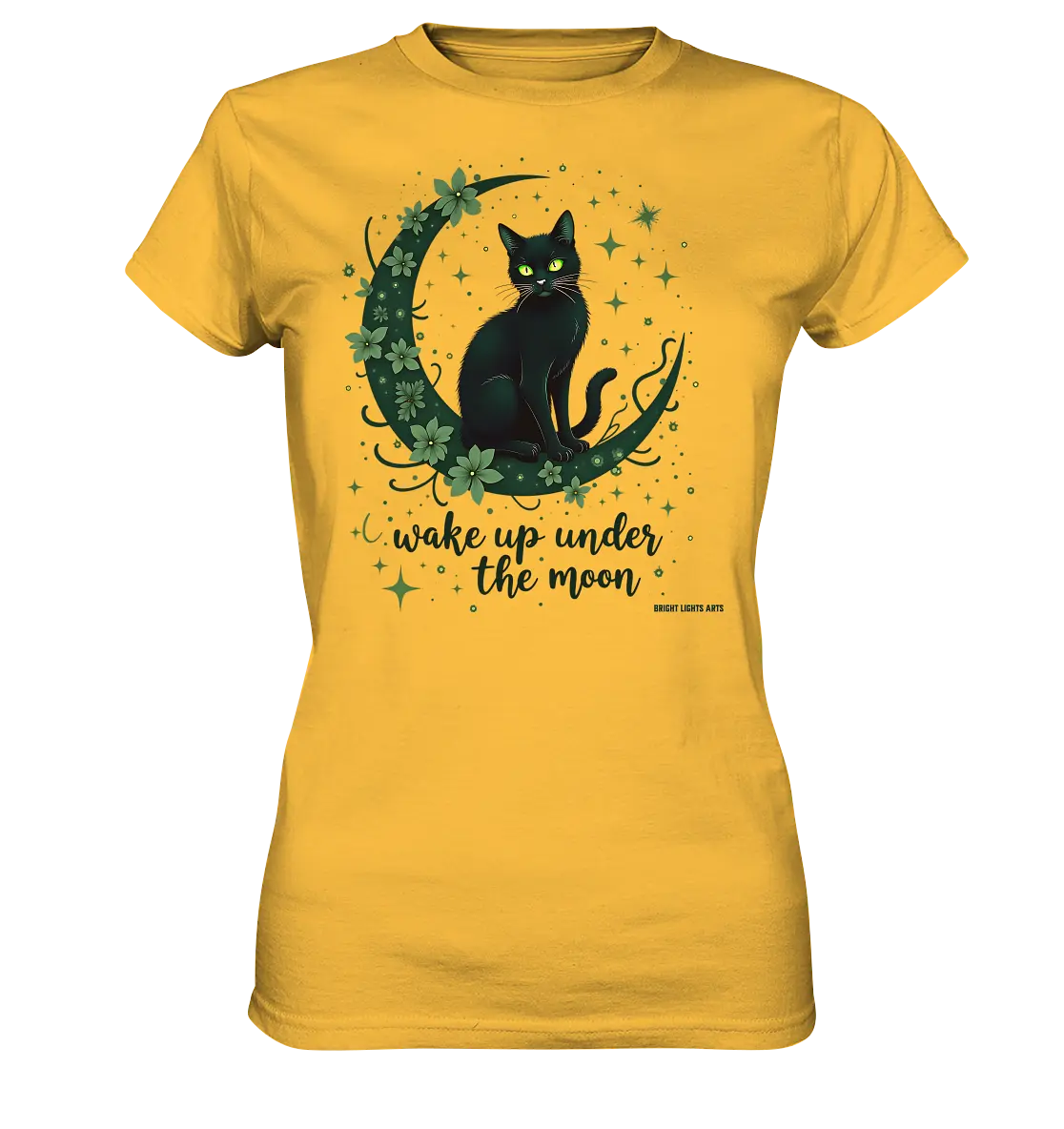 Mystische schwarze Katze auf Mondsichel I wake up under the moon - Ladies Premium Shirt Bright Lights Arts