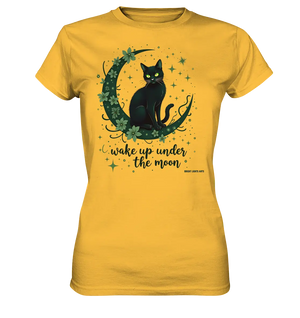Mystische schwarze Katze auf Mondsichel I wake up under the moon - Ladies Premium Shirt Bright Lights Arts