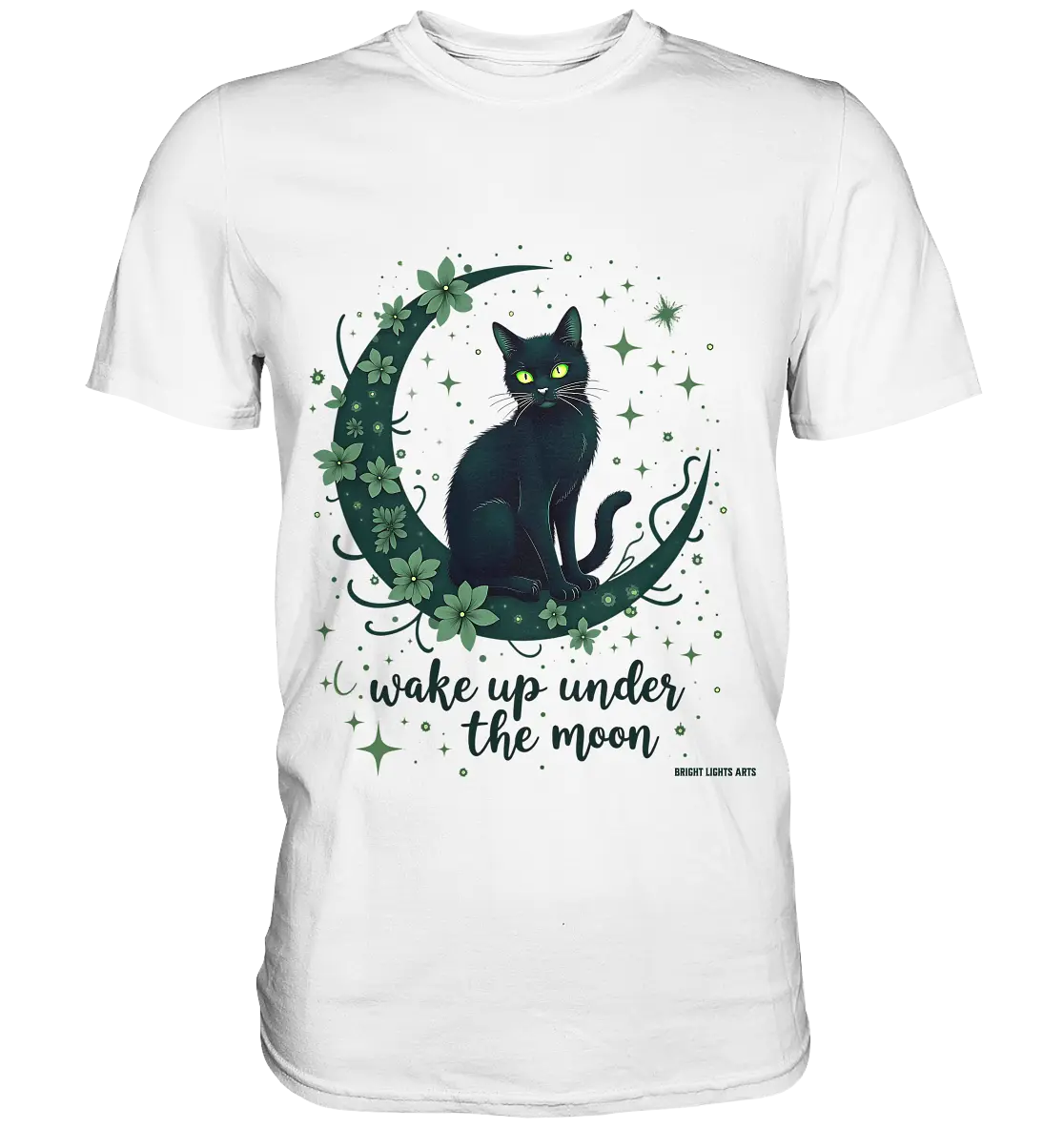 Mystische schwarze Katze auf Mondsichel I wake up under the moon - Premium Shirt Bright Lights Arts