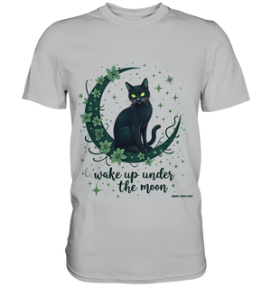 Mystische schwarze Katze auf Mondsichel I wake up under the moon - Premium Shirt Bright Lights Arts