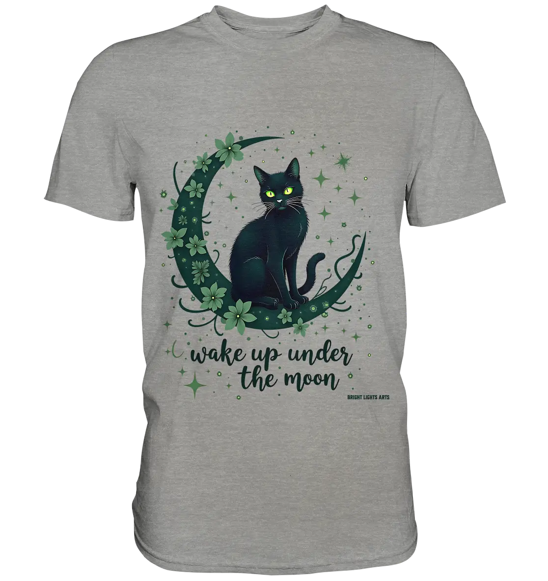 Mystische schwarze Katze auf Mondsichel I wake up under the moon - Premium Shirt Bright Lights Arts