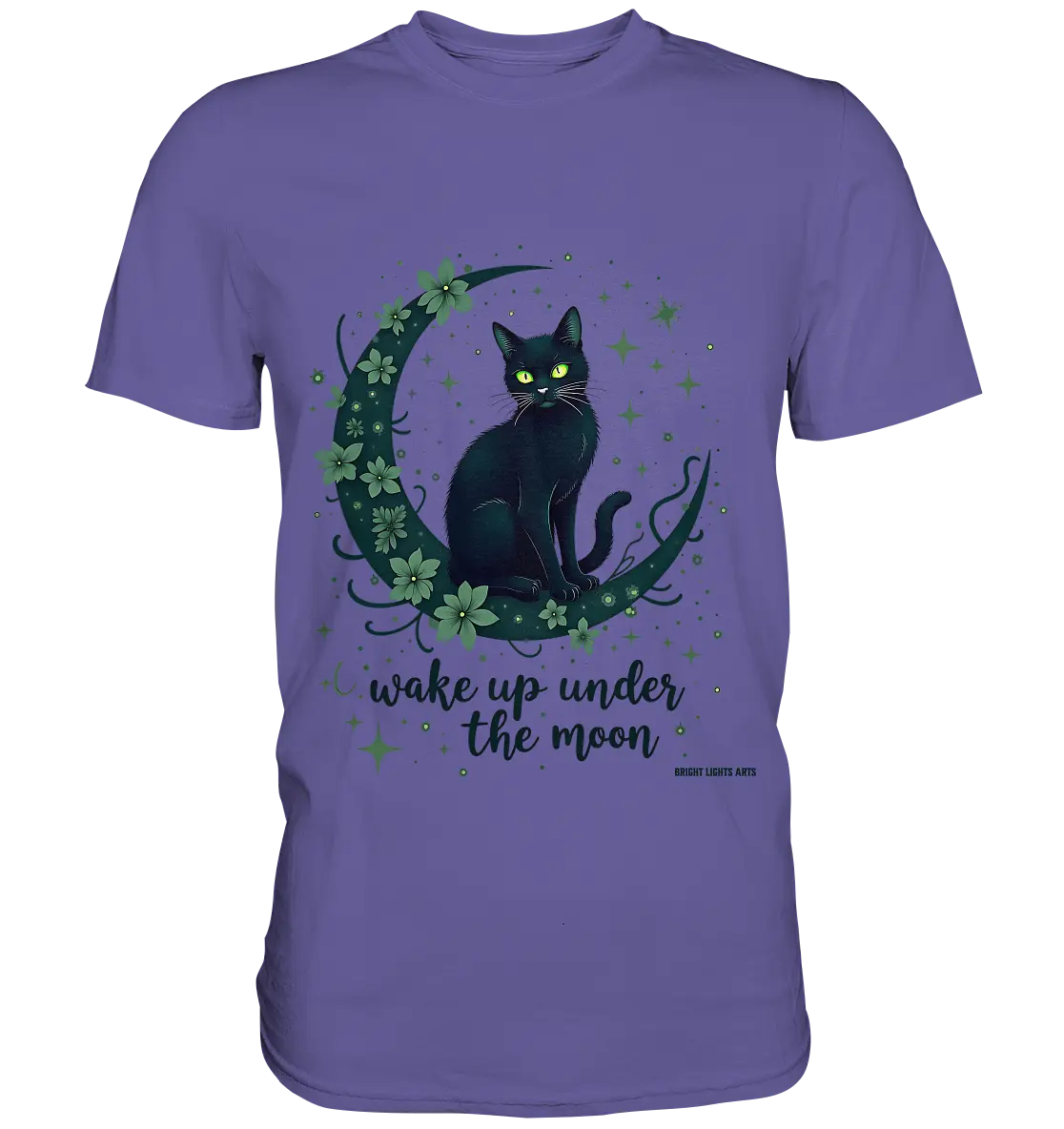 Mystische schwarze Katze auf Mondsichel I wake up under the moon - Premium Shirt Bright Lights Arts