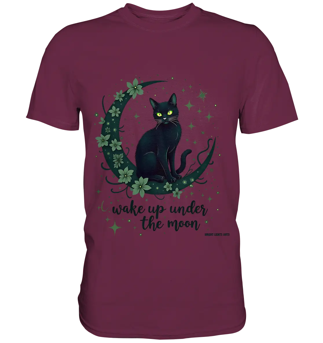 Mystische schwarze Katze auf Mondsichel I wake up under the moon - Premium Shirt Bright Lights Arts