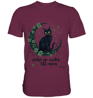 Mystische schwarze Katze auf Mondsichel I wake up under the moon - Premium Shirt Bright Lights Arts