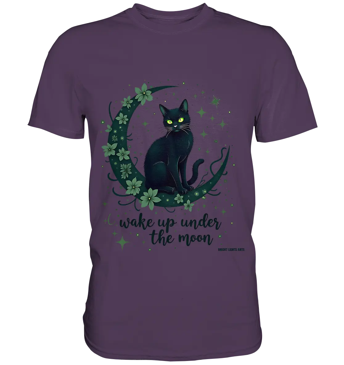 Mystische schwarze Katze auf Mondsichel I wake up under the moon - Premium Shirt Bright Lights Arts