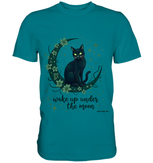 Mystische schwarze Katze auf Mondsichel I wake up under the moon - Premium Shirt Bright Lights Arts