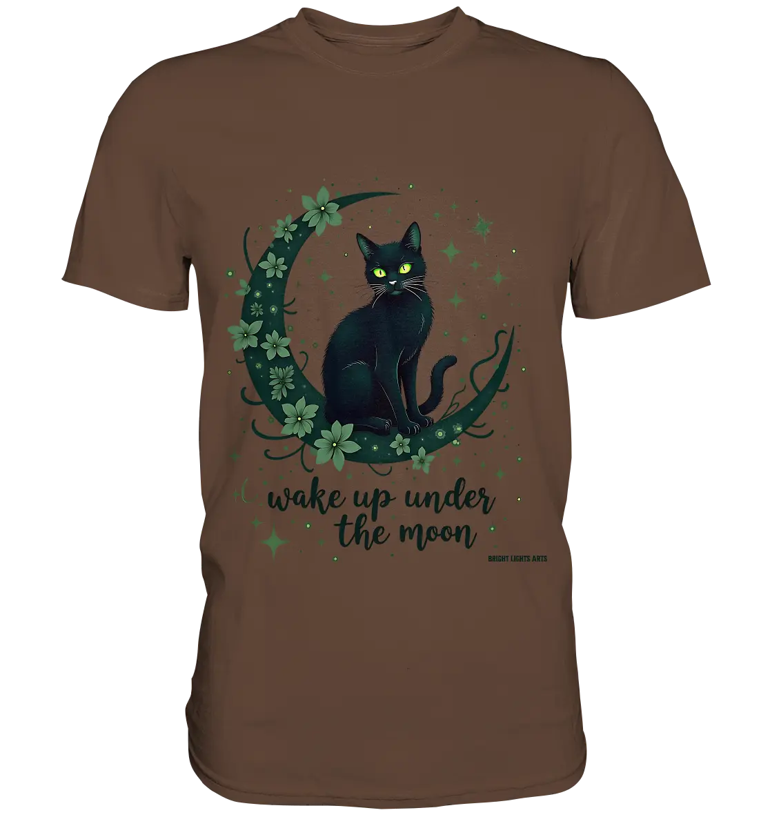 Mystische schwarze Katze auf Mondsichel I wake up under the moon - Premium Shirt Bright Lights Arts