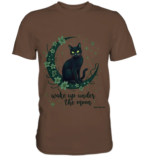 Mystische schwarze Katze auf Mondsichel I wake up under the moon - Premium Shirt Bright Lights Arts