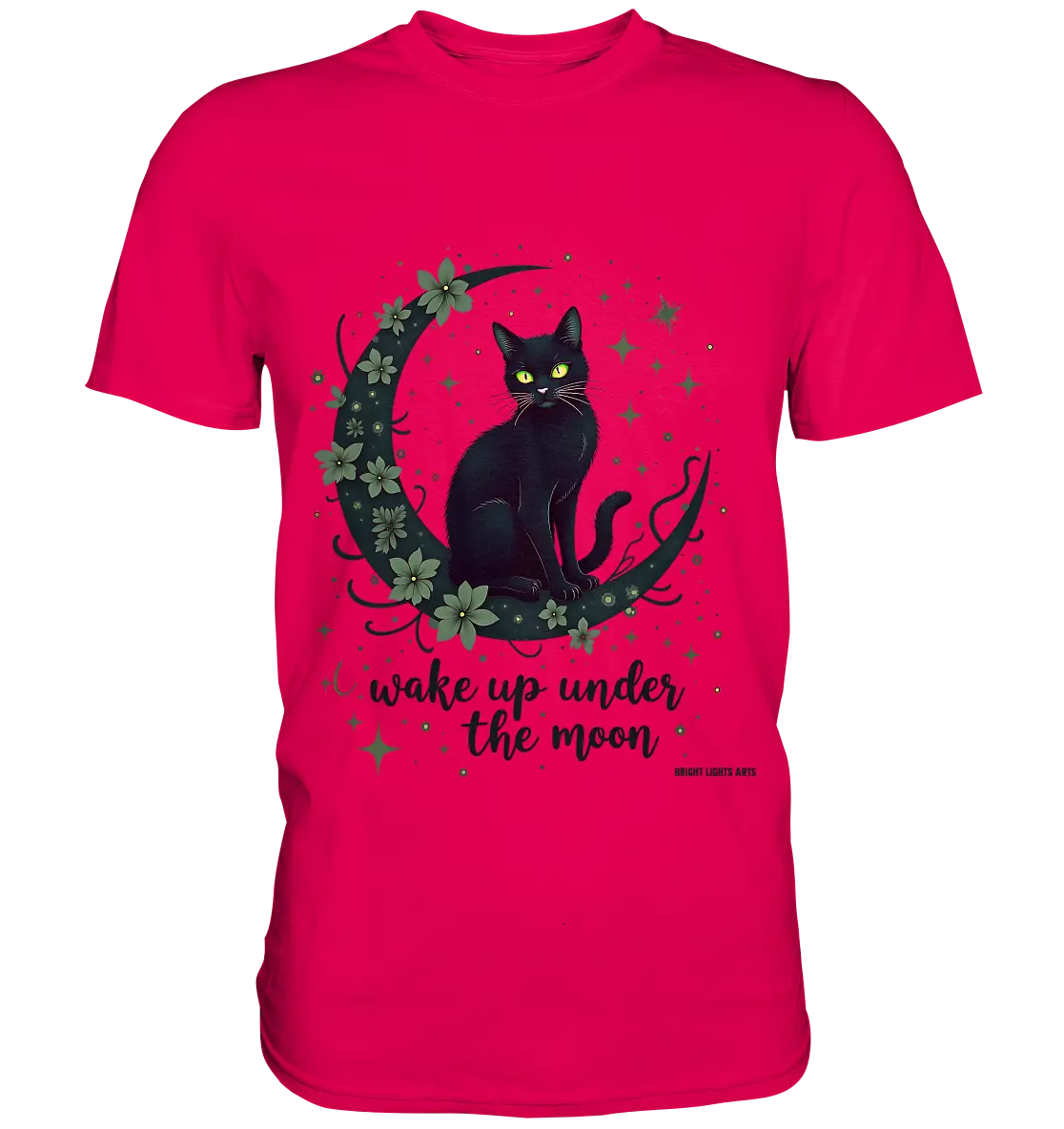 Mystische schwarze Katze auf Mondsichel I wake up under the moon - Premium Shirt Bright Lights Arts