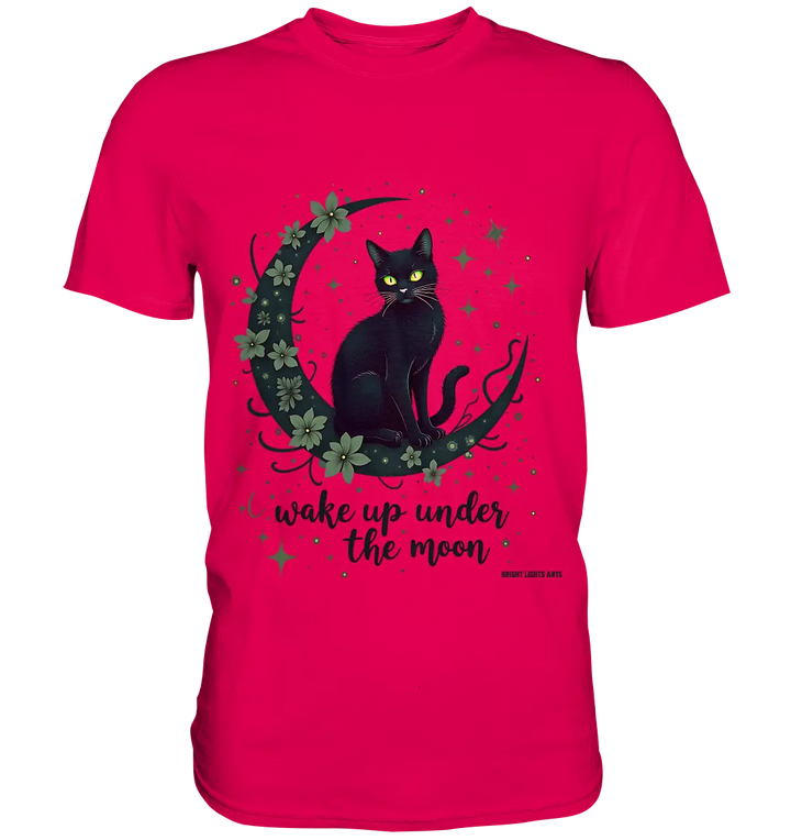 Mystische schwarze Katze auf Mondsichel I wake up under the moon - Premium Shirt Bright Lights Arts