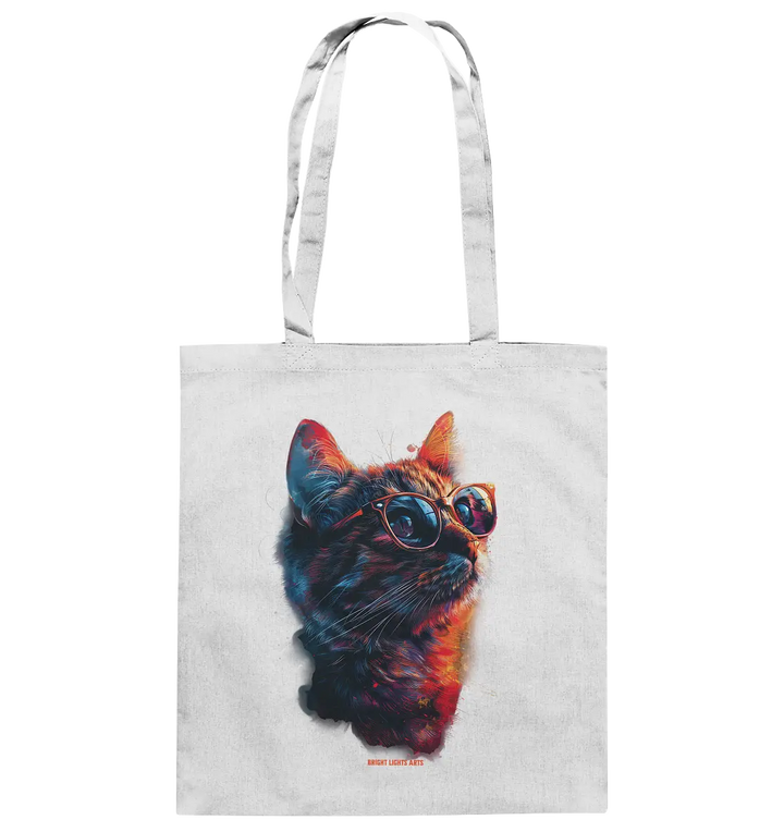 Neon-Katzenkönig – Leuchtende Farbenpracht - Baumwolltasche Bright Lights Arts