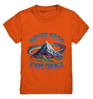 Never Stop Exploring Cosmic Mountain Adventure - Kids Premium Shirt Bright Lights Arts