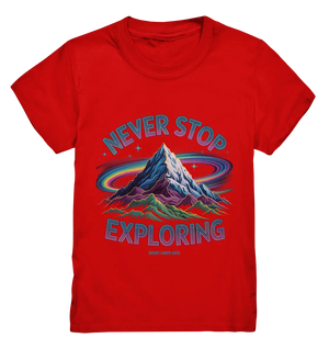 Never Stop Exploring Cosmic Mountain Adventure - Kids Premium Shirt Bright Lights Arts
