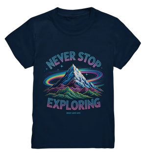 Never Stop Exploring Cosmic Mountain Adventure - Kids Premium Shirt Bright Lights Arts