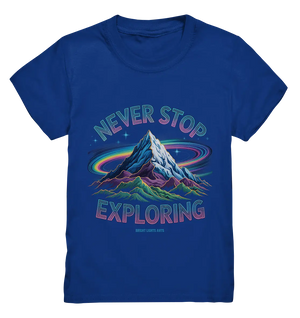 Never Stop Exploring Cosmic Mountain Adventure - Kids Premium Shirt Bright Lights Arts