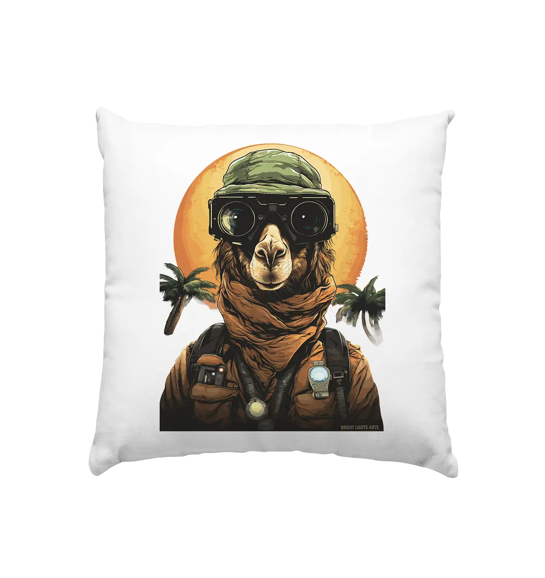Night Ops Camel – Abenteuerliches und humorvolles Wüstendesign - Kissen 40x40cm Bright Lights Arts