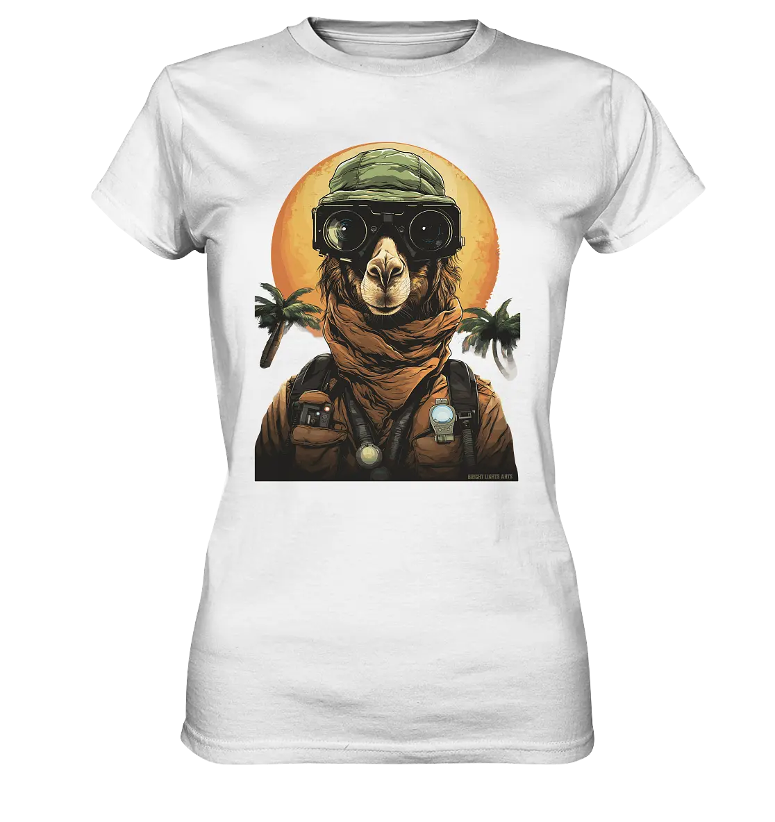 Night Ops Camel – Abenteuerliches und humorvolles Wüstendesign - Ladies Premium Shirt Bright Lights Arts
