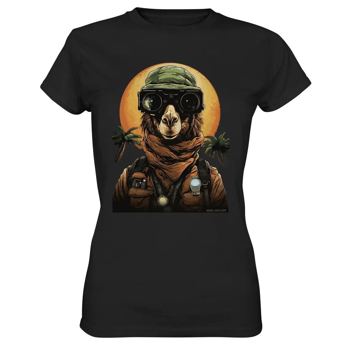 Night Ops Camel – Abenteuerliches und humorvolles Wüstendesign - Ladies Premium Shirt Bright Lights Arts