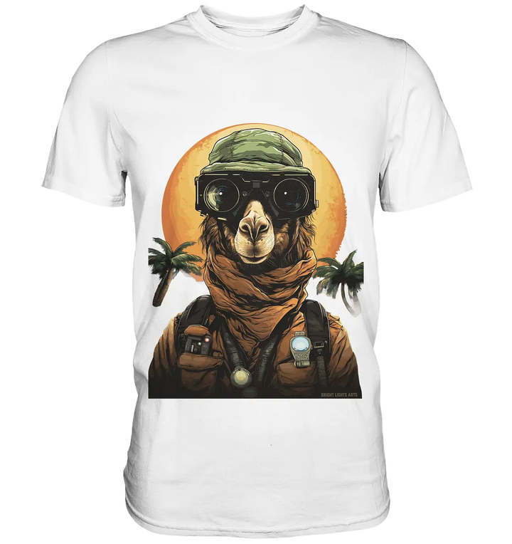 Night Ops Camel – Abenteuerliches und humorvolles Wüstendesign - Premium Shirt Bright Lights Arts
