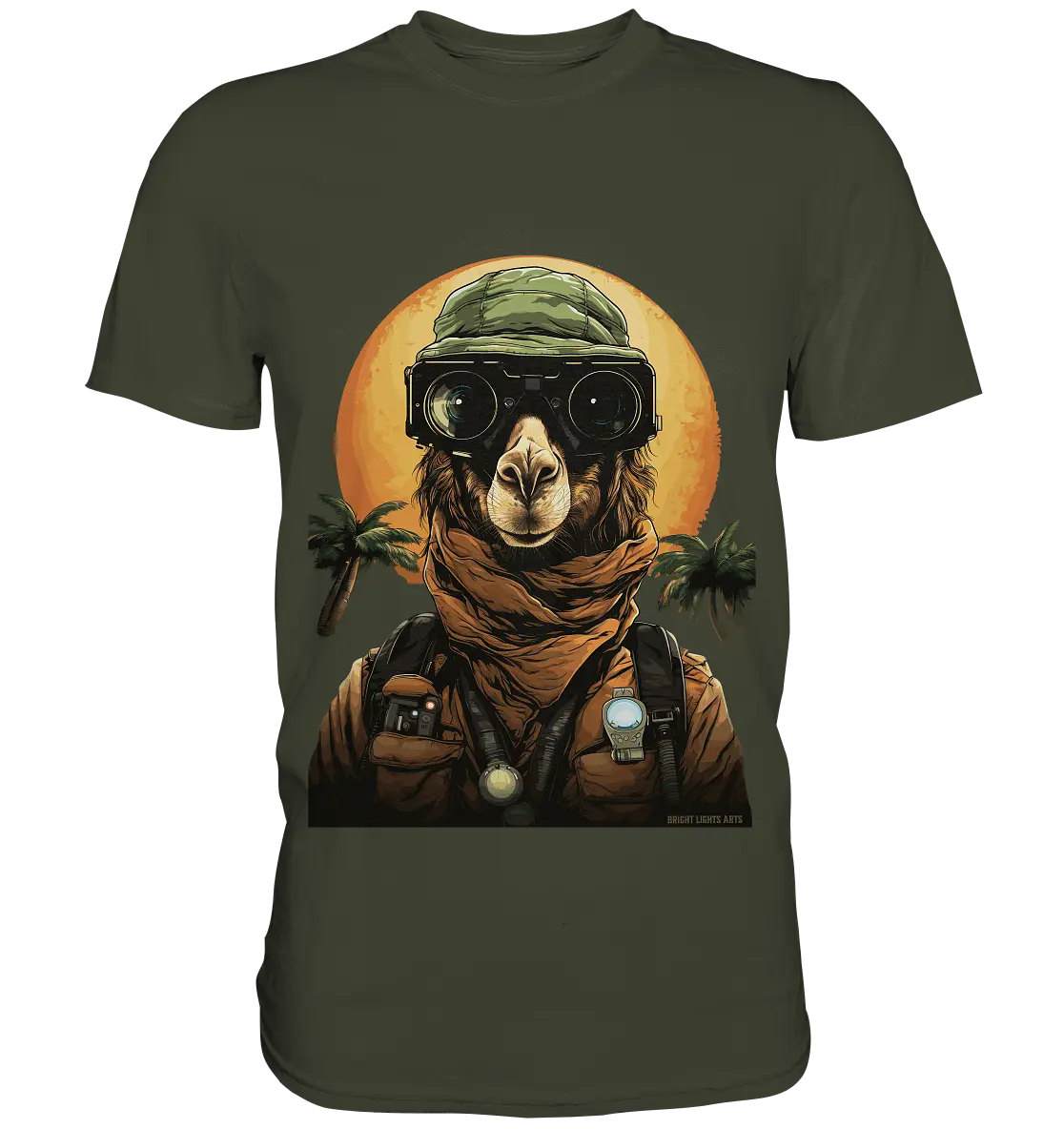 Night Ops Camel – Abenteuerliches und humorvolles Wüstendesign - Premium Shirt Bright Lights Arts
