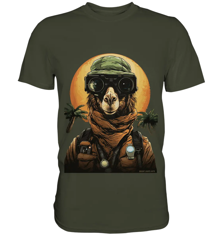 Night Ops Camel – Abenteuerliches und humorvolles Wüstendesign - Premium Shirt Bright Lights Arts