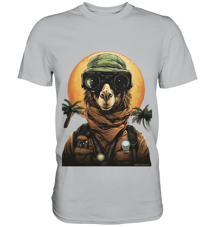 Night Ops Camel – Abenteuerliches und humorvolles Wüstendesign - Premium Shirt Bright Lights Arts