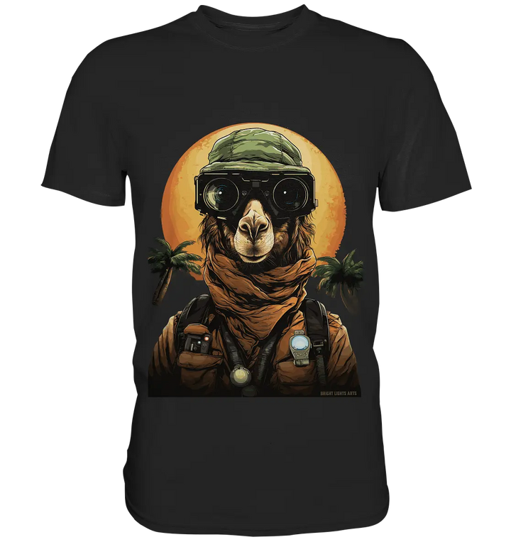 Night Ops Camel – Abenteuerliches und humorvolles Wüstendesign - Premium Shirt Bright Lights Arts