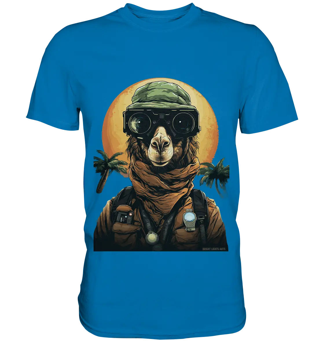 Night Ops Camel – Abenteuerliches und humorvolles Wüstendesign - Premium Shirt Bright Lights Arts