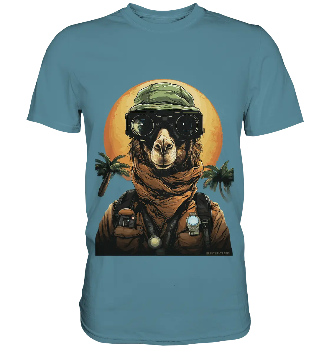 Night Ops Camel – Abenteuerliches und humorvolles Wüstendesign - Premium Shirt Bright Lights Arts