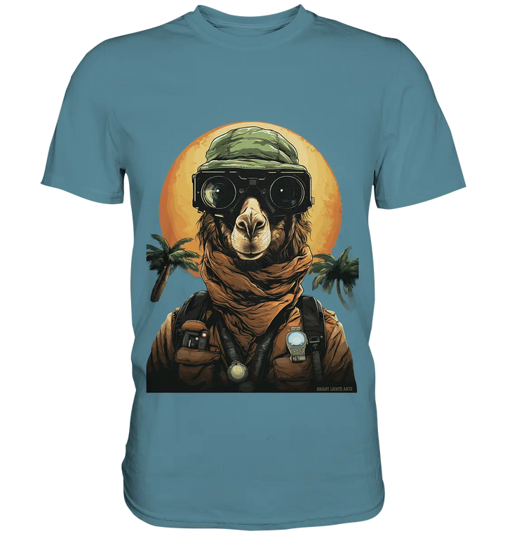 Night Ops Camel – Abenteuerliches und humorvolles Wüstendesign - Premium Shirt Bright Lights Arts