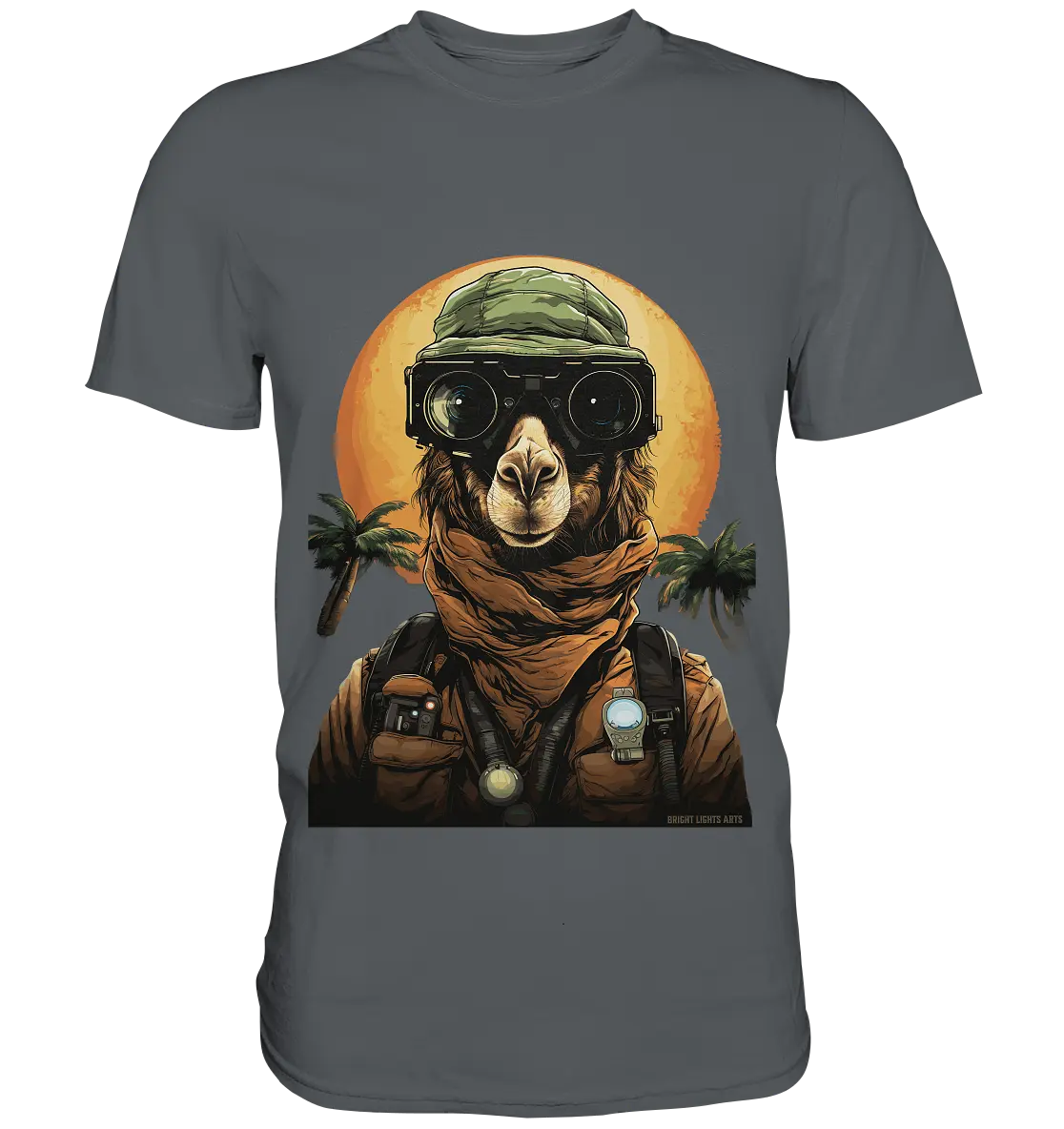 Night Ops Camel – Abenteuerliches und humorvolles Wüstendesign - Premium Shirt Bright Lights Arts