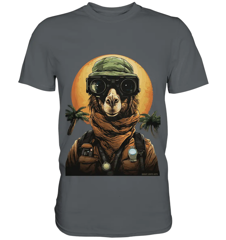 Night Ops Camel – Abenteuerliches und humorvolles Wüstendesign - Premium Shirt Bright Lights Arts