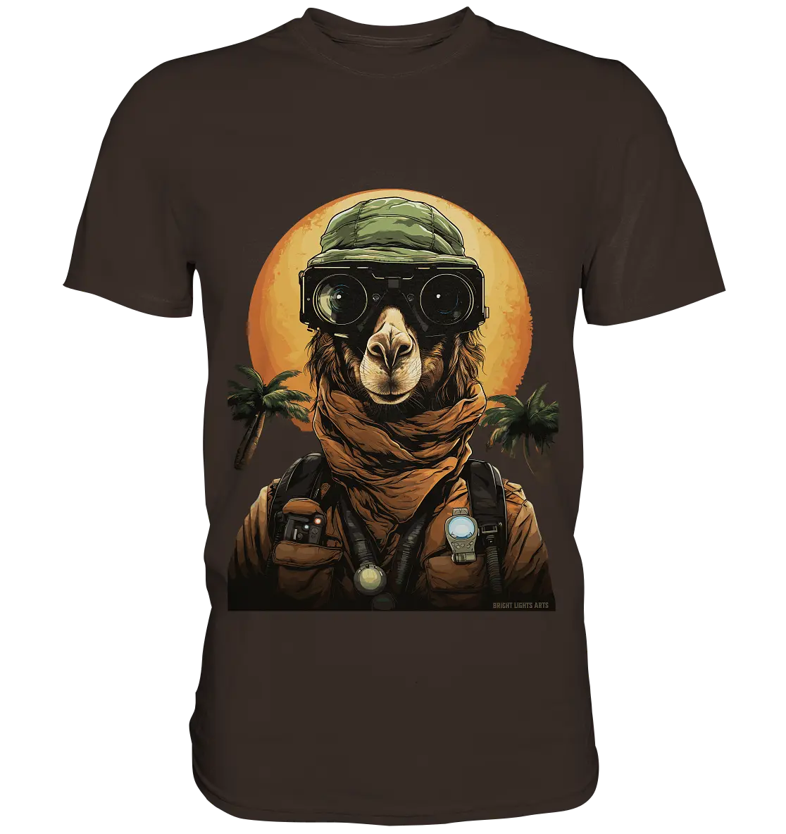 Night Ops Camel – Abenteuerliches und humorvolles Wüstendesign - Premium Shirt Bright Lights Arts