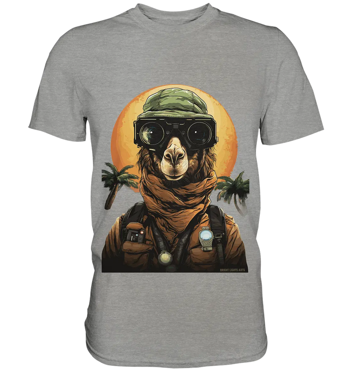 Night Ops Camel – Abenteuerliches und humorvolles Wüstendesign - Premium Shirt Bright Lights Arts