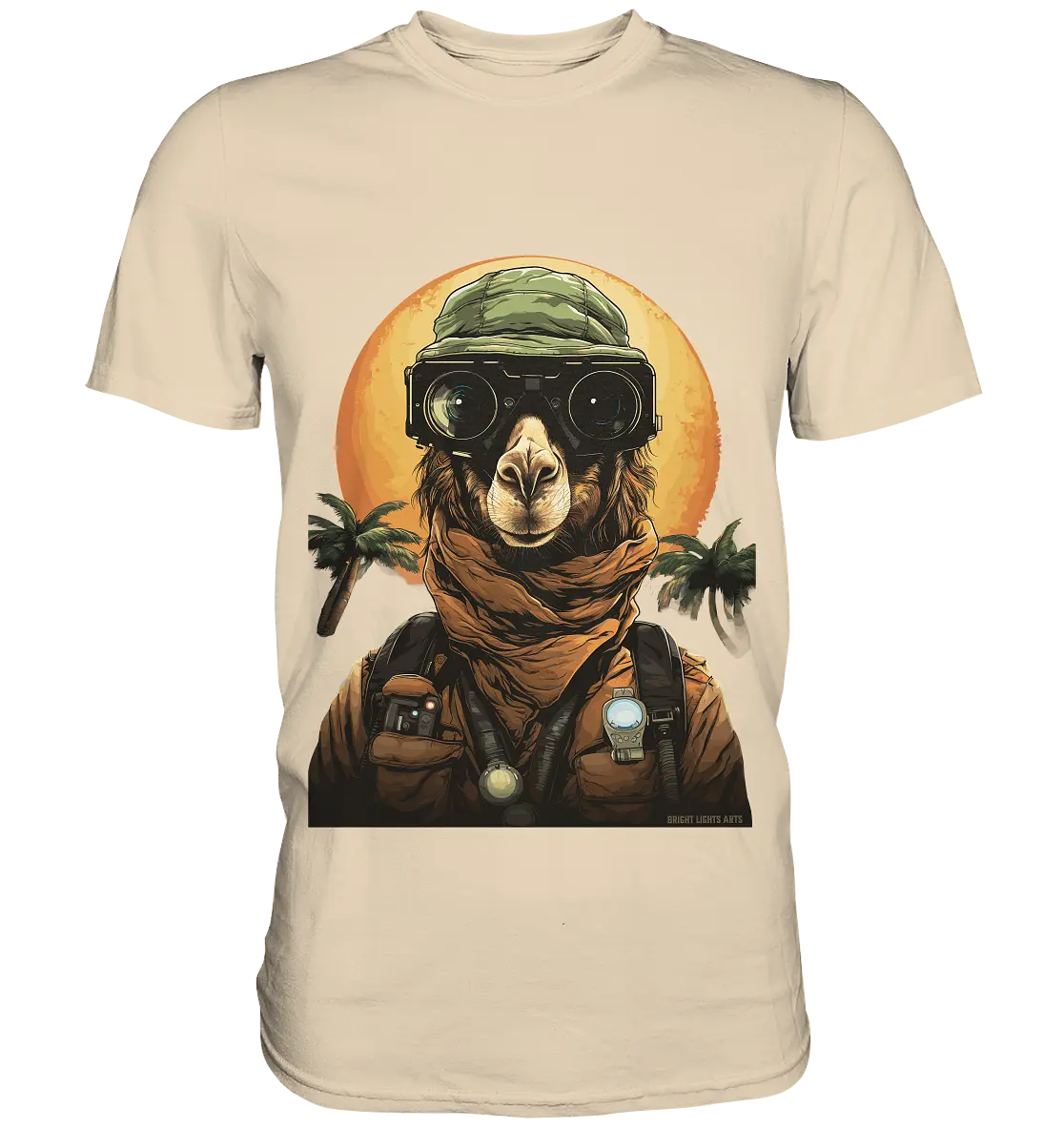 Night Ops Camel – Abenteuerliches und humorvolles Wüstendesign - Premium Shirt Bright Lights Arts