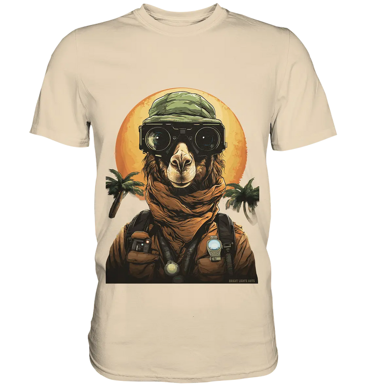 Night Ops Camel – Abenteuerliches und humorvolles Wüstendesign - Premium Shirt Bright Lights Arts