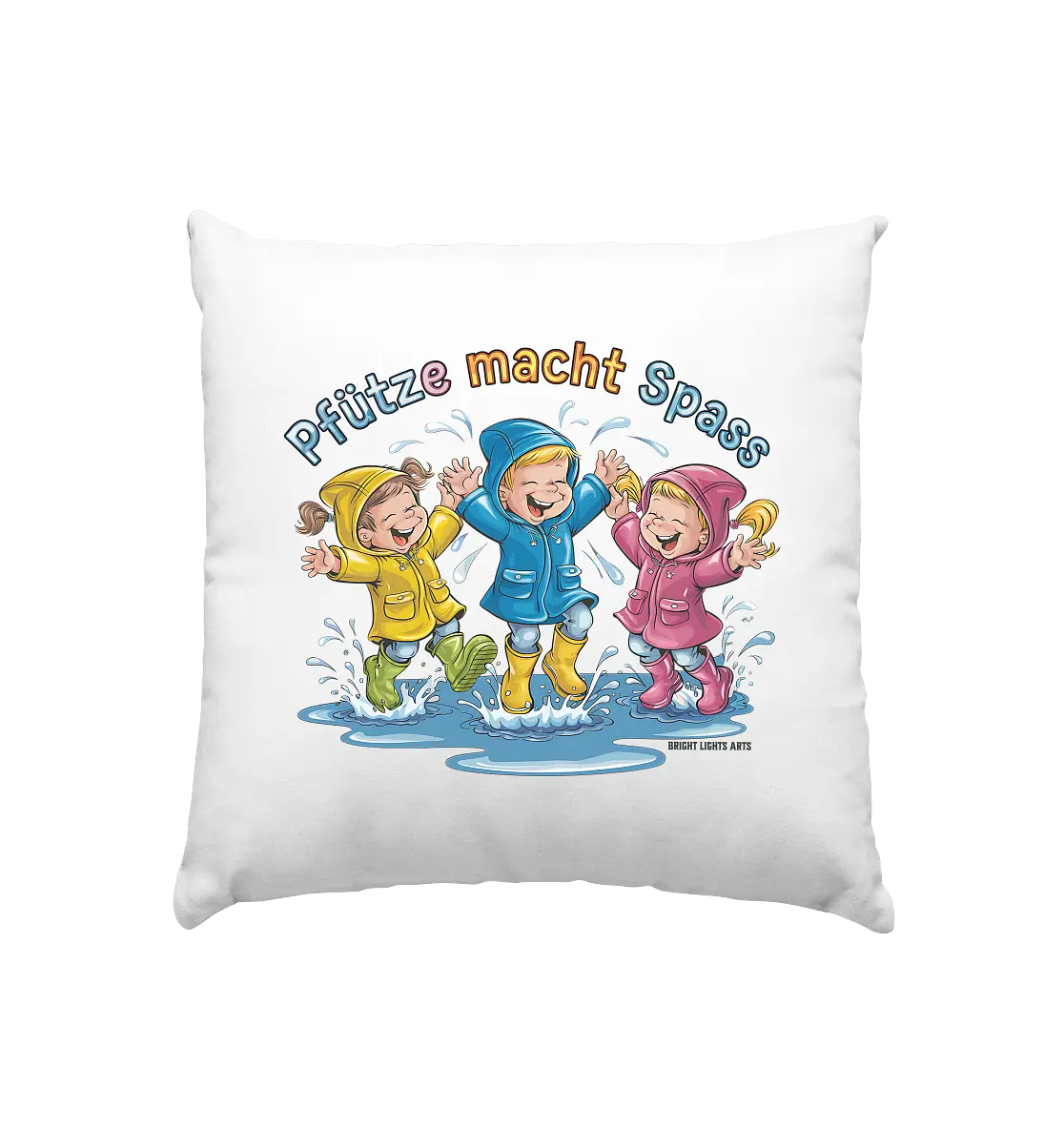 Pfützen-Spaß: Kinder im Regen - Kissen 40x40cm Bright Lights Arts